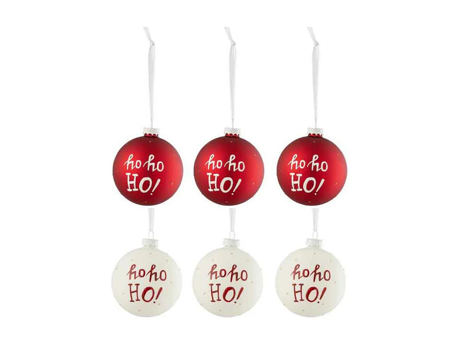 Caja de 6 bolas de Navidad de vidrio blanco - rojo 8x8x8 cm