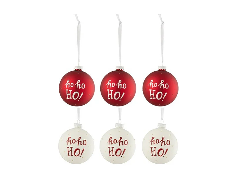 Caja de 6 bolas de Navidad de vidrio blanco - rojo 8x8x8 cm