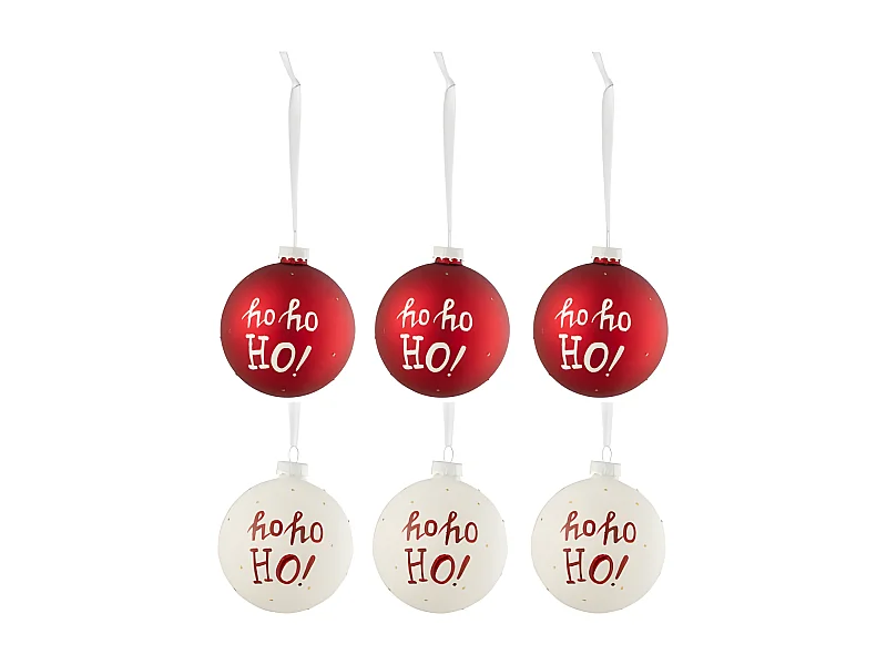 Caja de 6 bolas de Navidad de vidrio blanco - rojo 8x8x8 cm