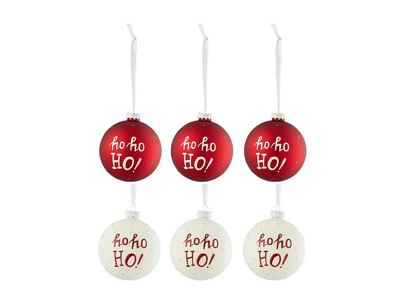 Scatola di 6 palline di Natale in vetro bianco - rosso 8x8x8 cm