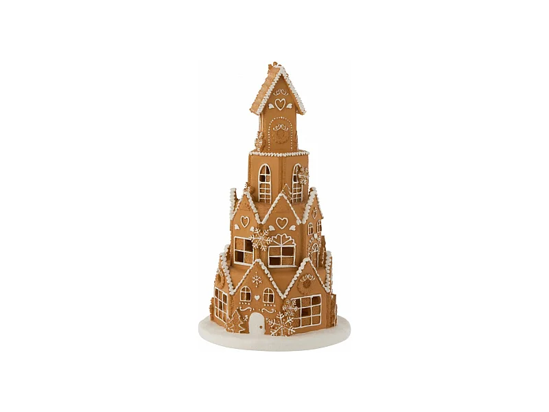 Casa torre di pan di zenzero con LED in resina marrone 26x26x47cm