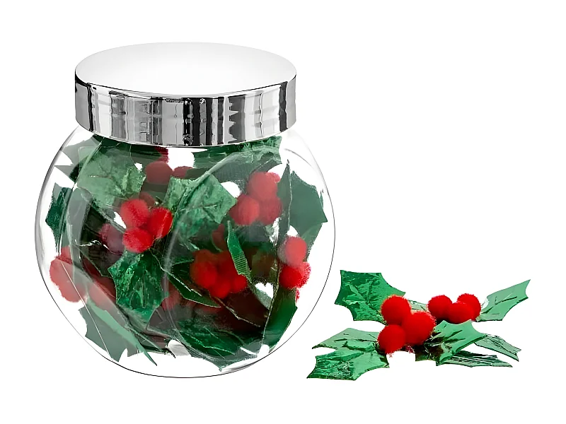 Lot de 30 Feuilles de Houx "Bocal" 7cm Vert & Rouge