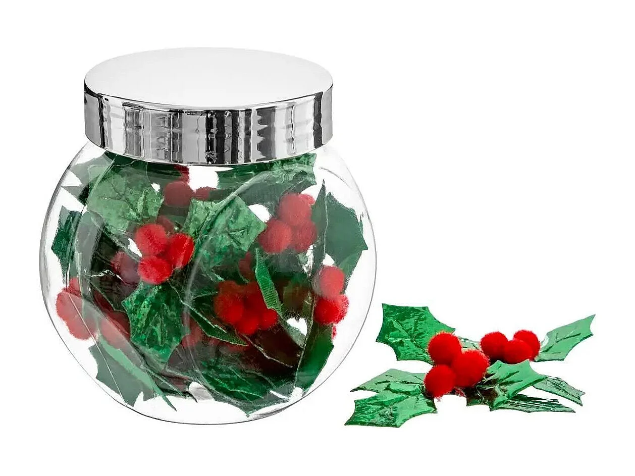 Lot de 30 Feuilles de Houx "Bocal" 7cm Vert & Rouge