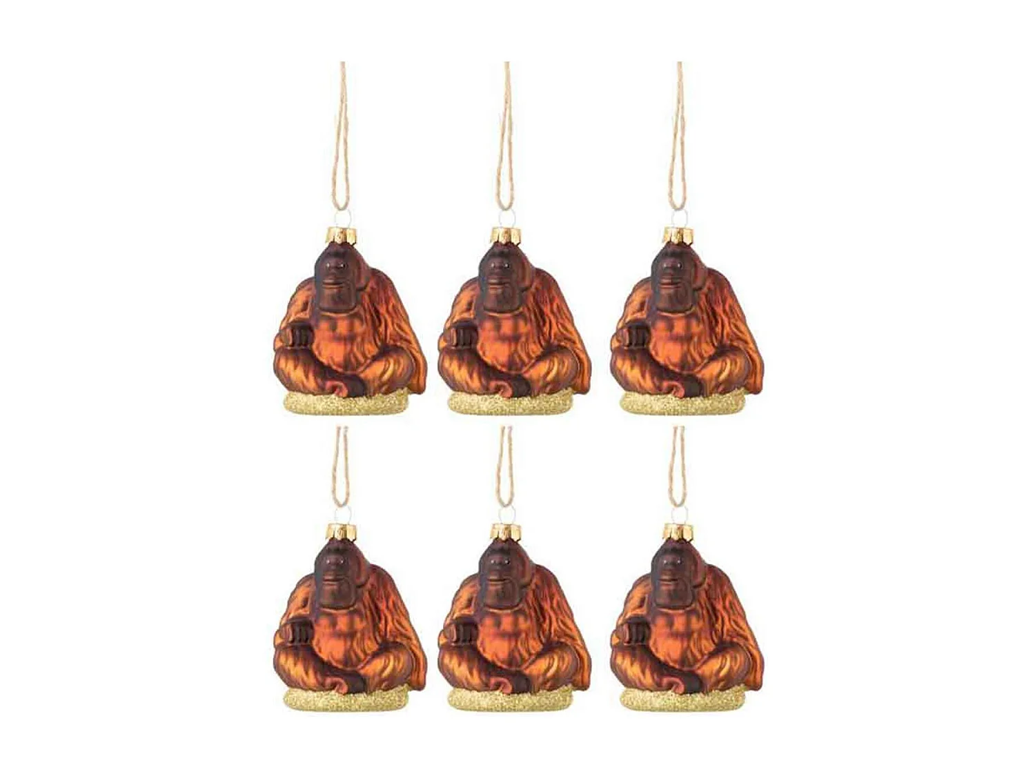 Lot de 6 Boules de Noël "Gorille" 9cm Marron