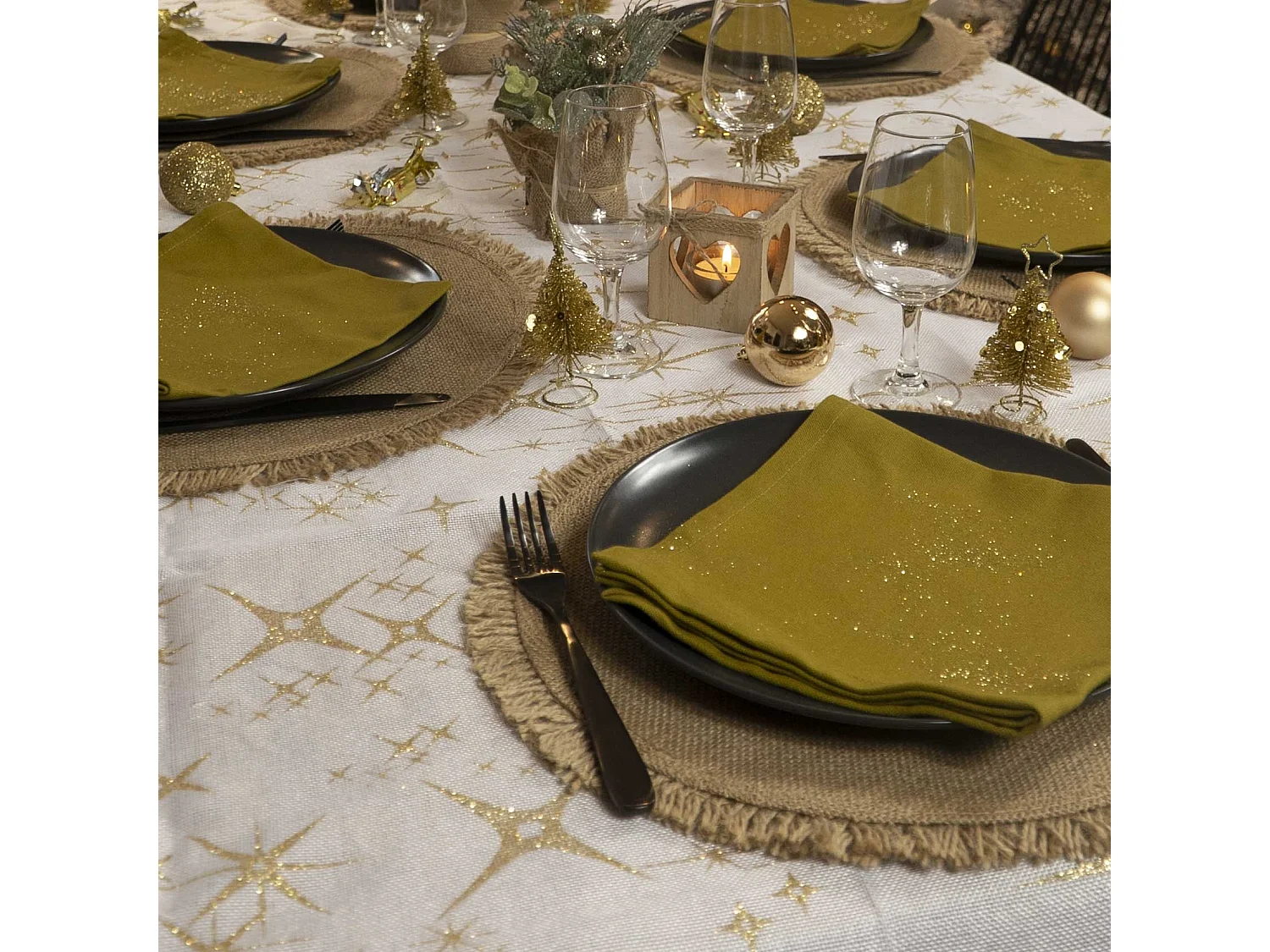 Nappe Motif Étoiles "Colorama" 140x240cm Blanc