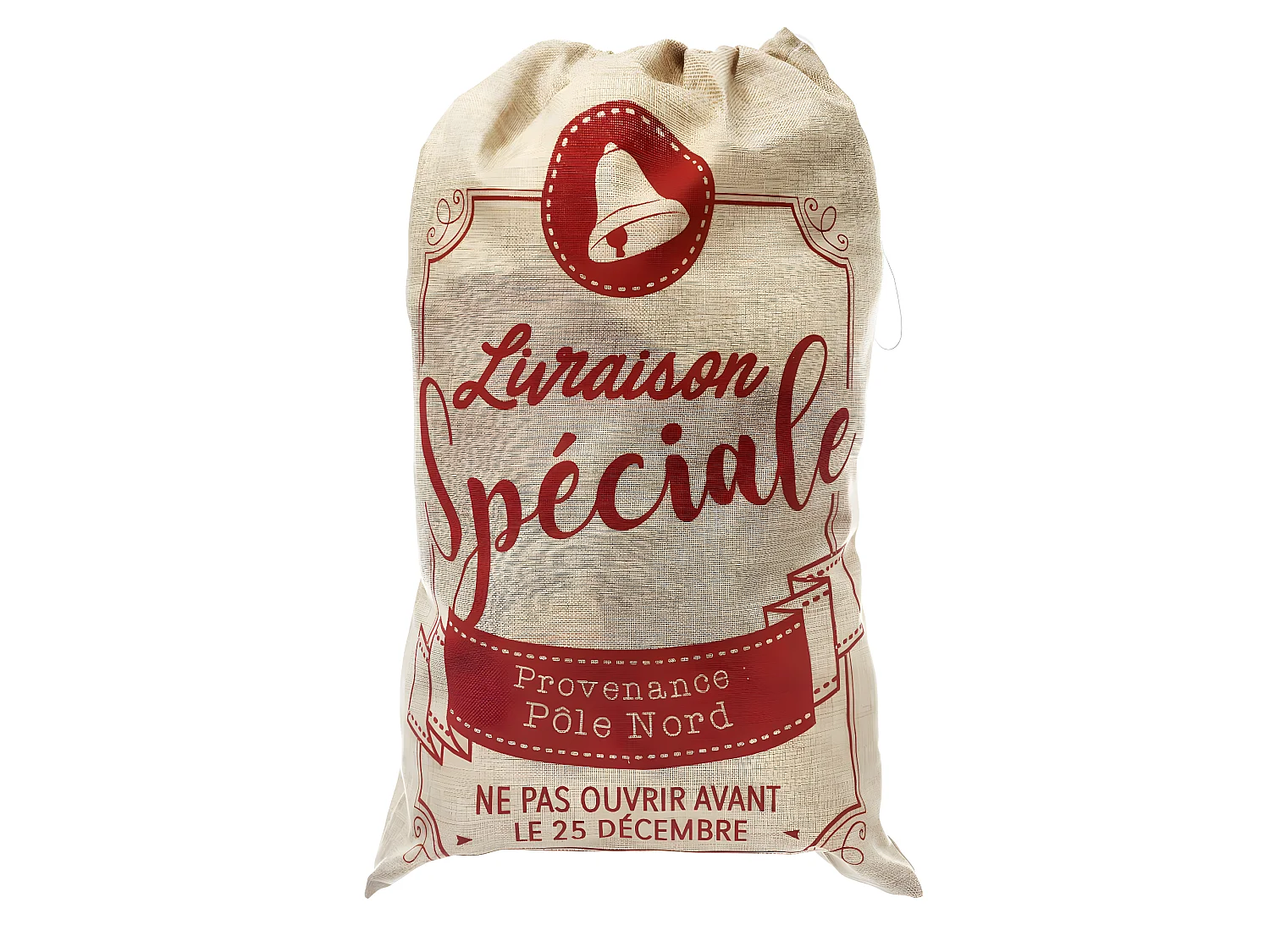 Hotte de Noël Imprimée "Jute" 70cm Rouge & Naturel