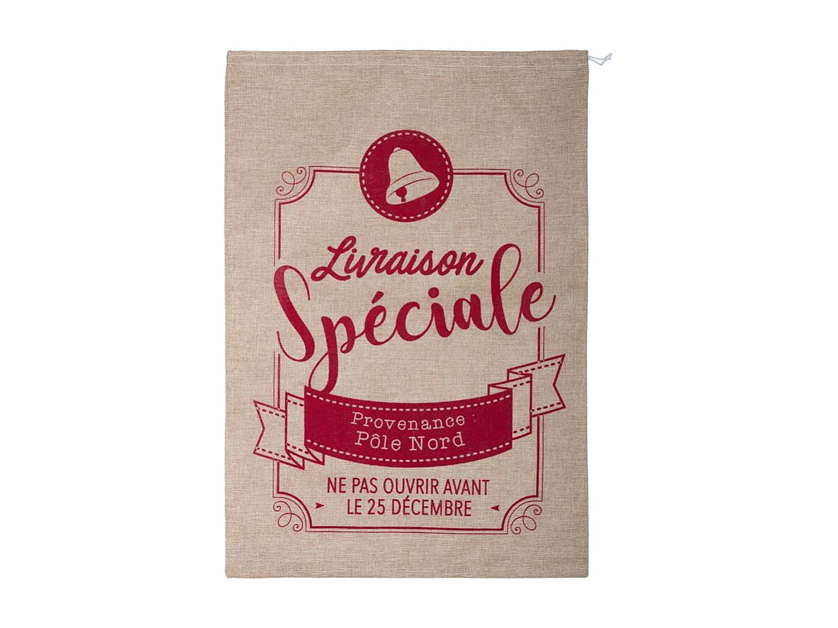 Hotte de Noël Imprimée "Jute" 70cm Rouge & Naturel