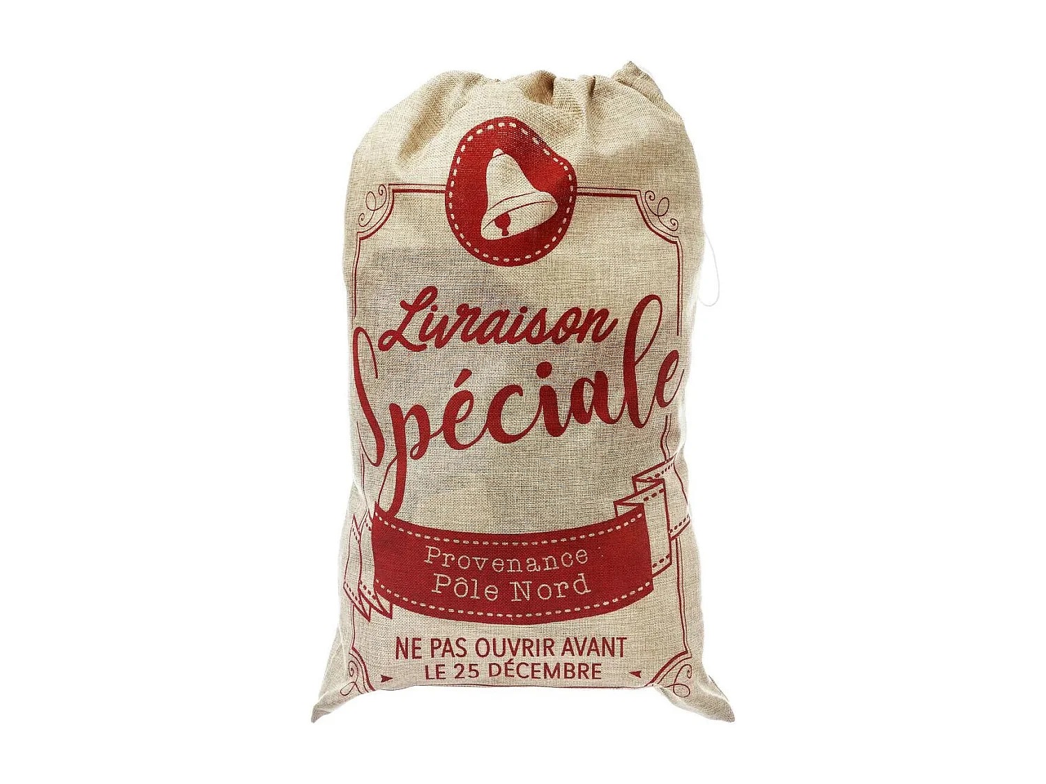 Hotte de Noël Imprimée "Jute" 70cm Rouge & Naturel