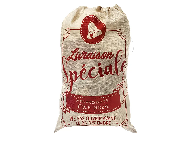 Hotte de Noël Imprimée "Jute" 70cm Rouge & Naturel