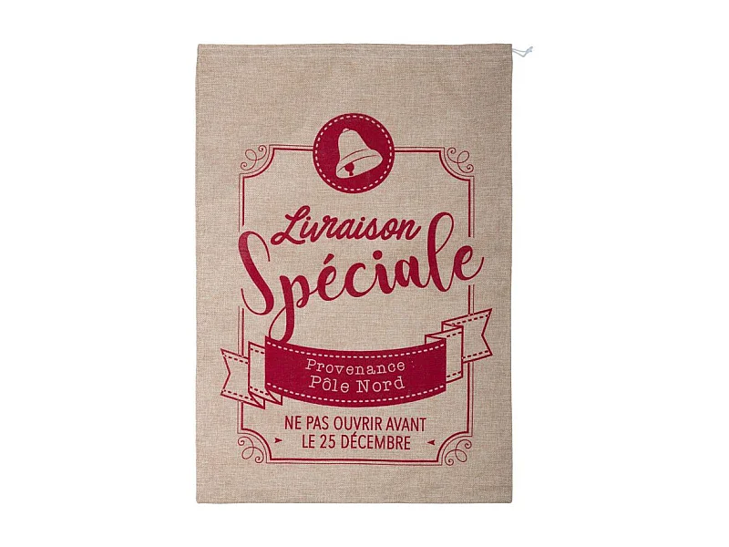 Hotte de Noël Imprimée "Jute" 70cm Rouge & Naturel