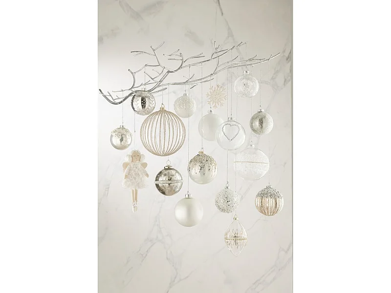 Scatola di 4 palline di Natale in vetro argento 10x10x12 cm