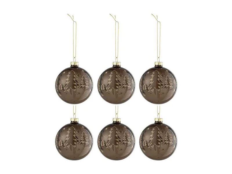 Scatola di 6 palline di Natale in vetro marrone 8x8x8 cm