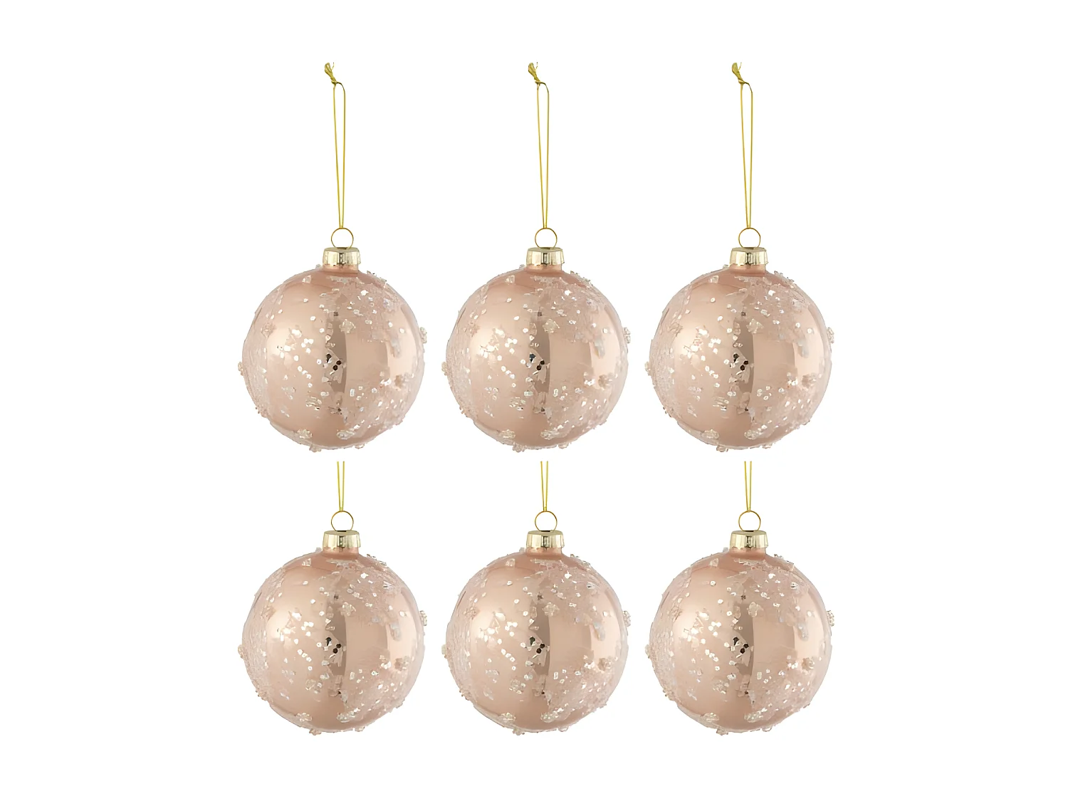 Lot de 6 Boules de Noël "Givre Paillettes" 8cm Rose Clair