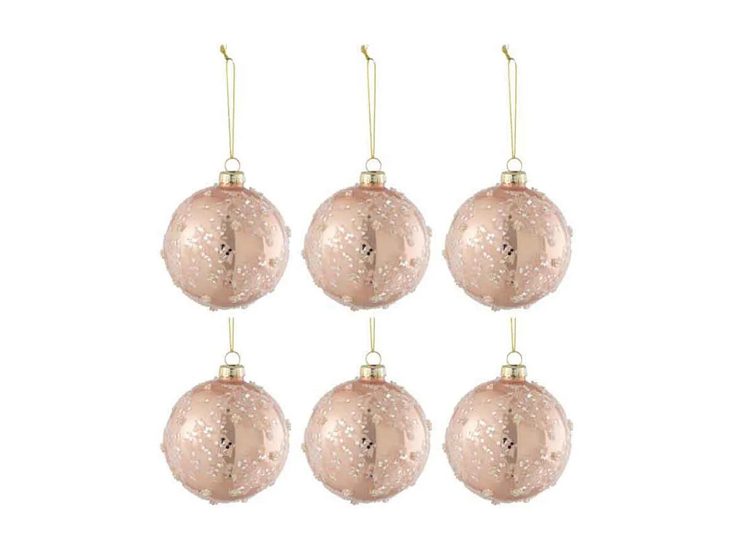Lot de 6 Boules de Noël "Givre Paillettes" 8cm Rose Clair