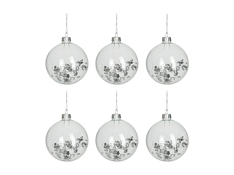 Lot de 6 Boules de Noël "Sequins" 9cm Transparent