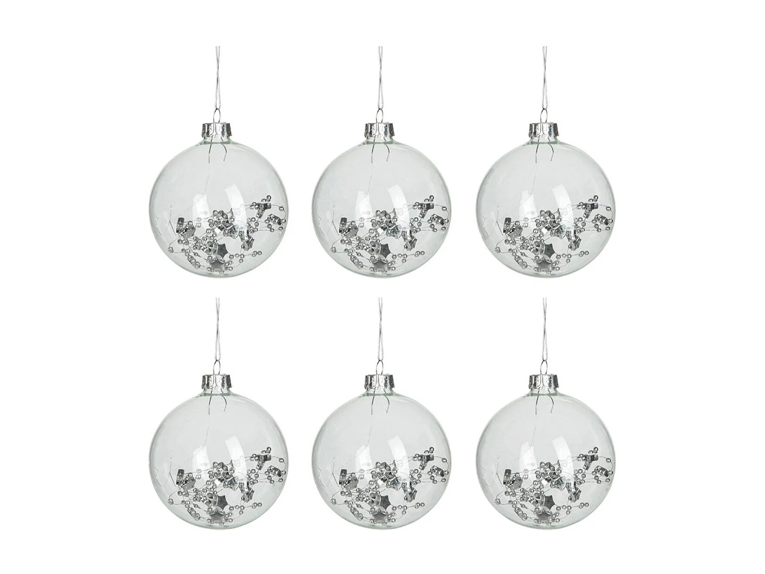 Caja de 6 bolas de Navidad de vidrio transparente de 10x10x10 cm