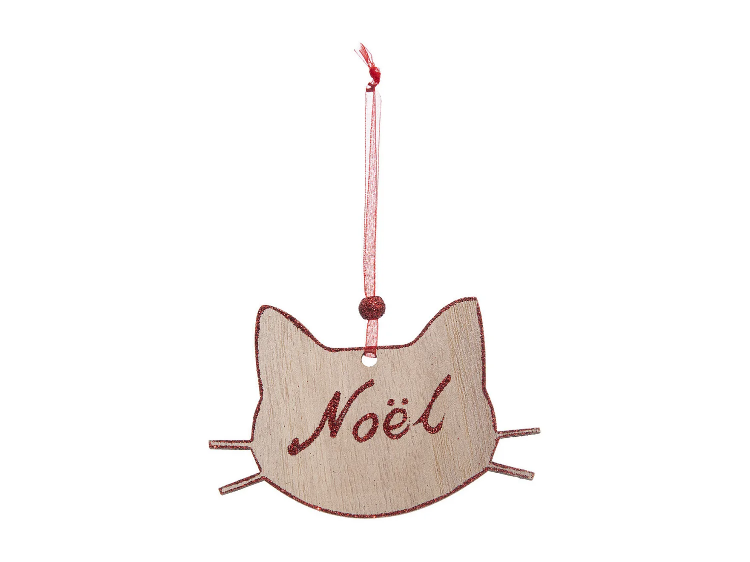 Lot de 4 Sujets de Noël "Chat" 12cm Beige & Rouge