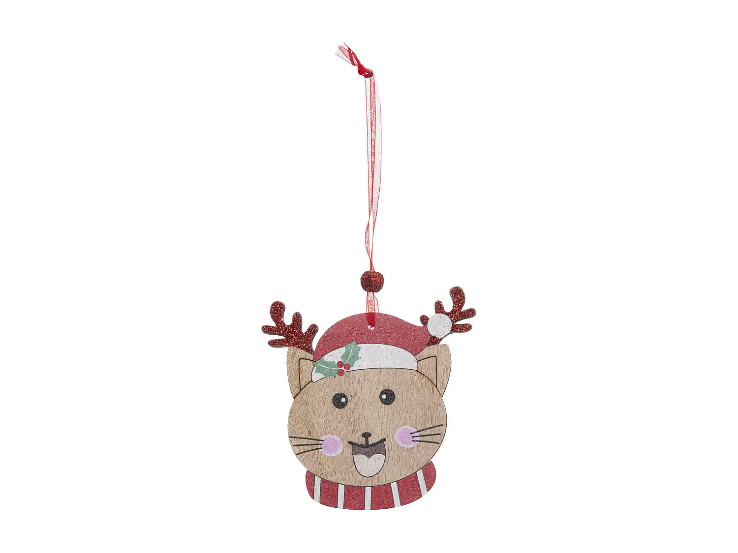 Lot de 4 Sujets de Noël "Chat" 12cm Beige & Rouge