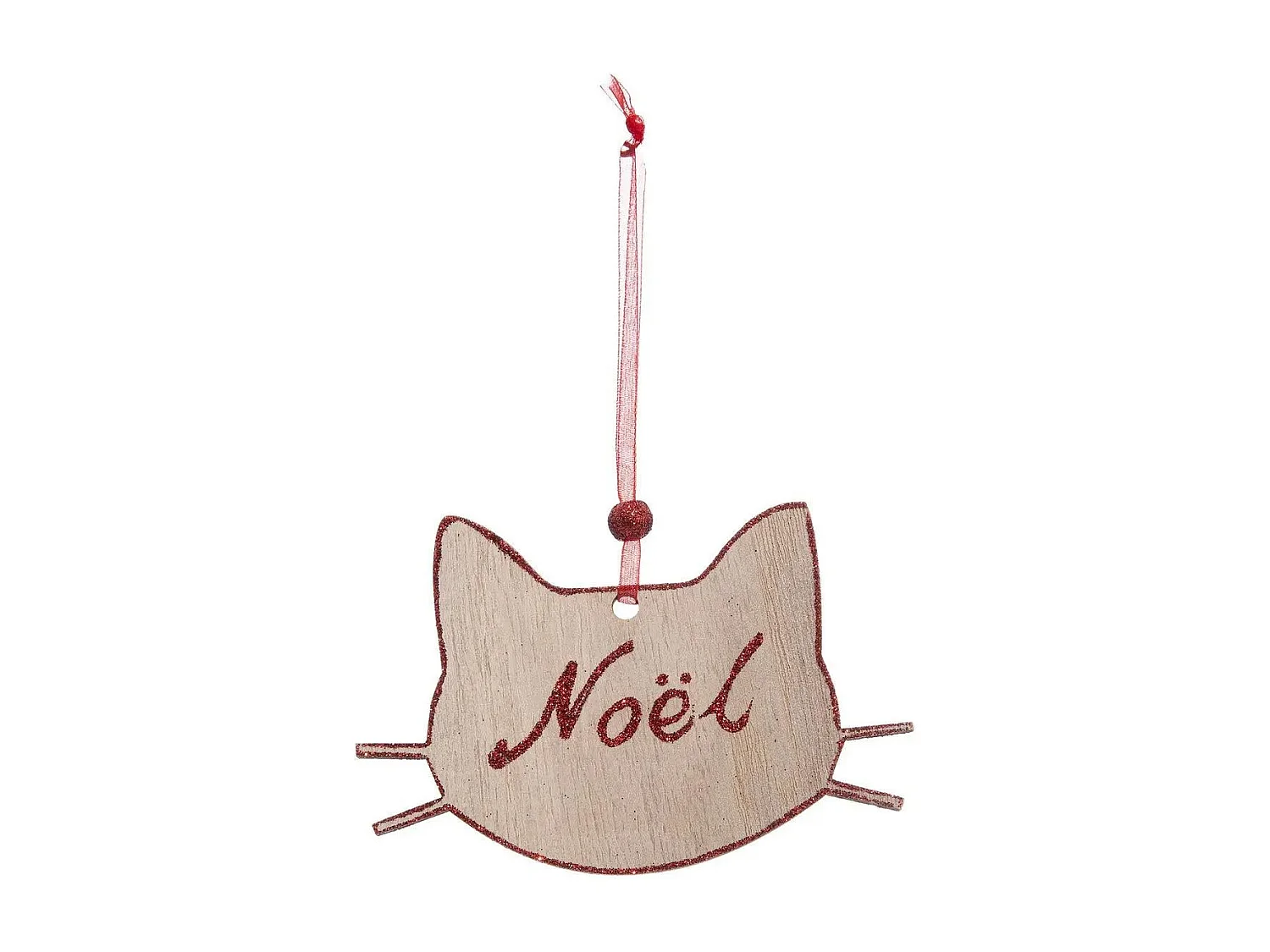 Lot de 4 Sujets de Noël "Chat" 12cm Beige & Rouge