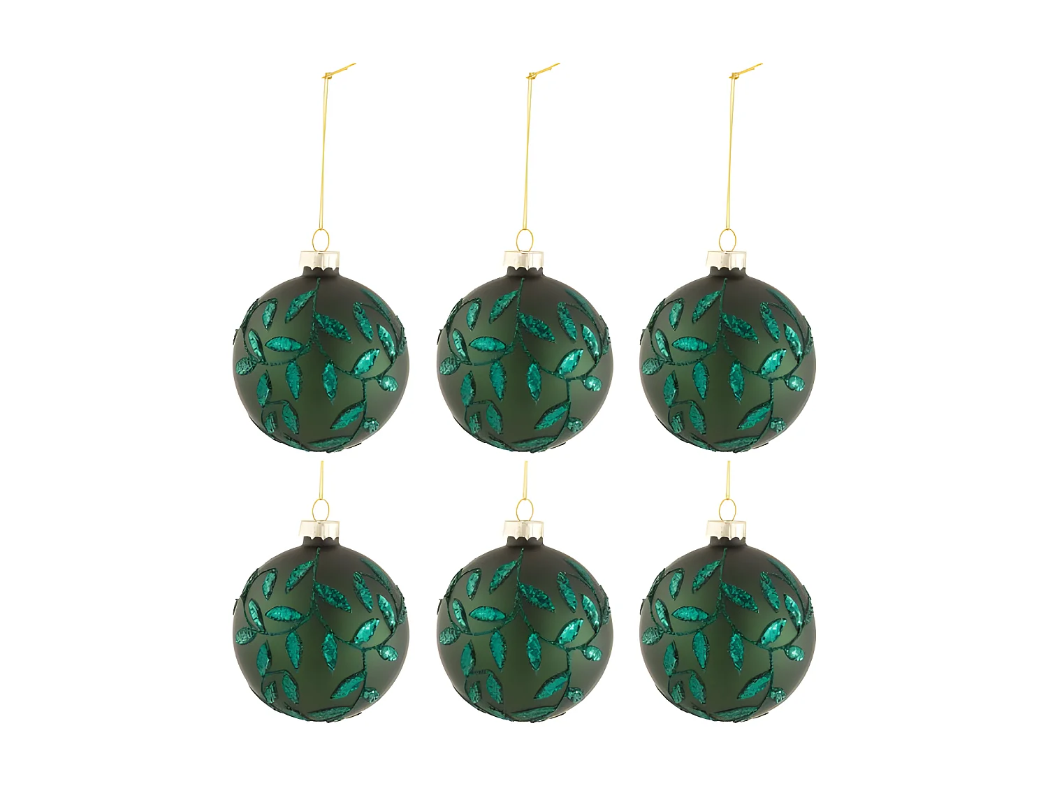 Scatola di 6 palline di Natale in vetro verde 8x8x8 cm