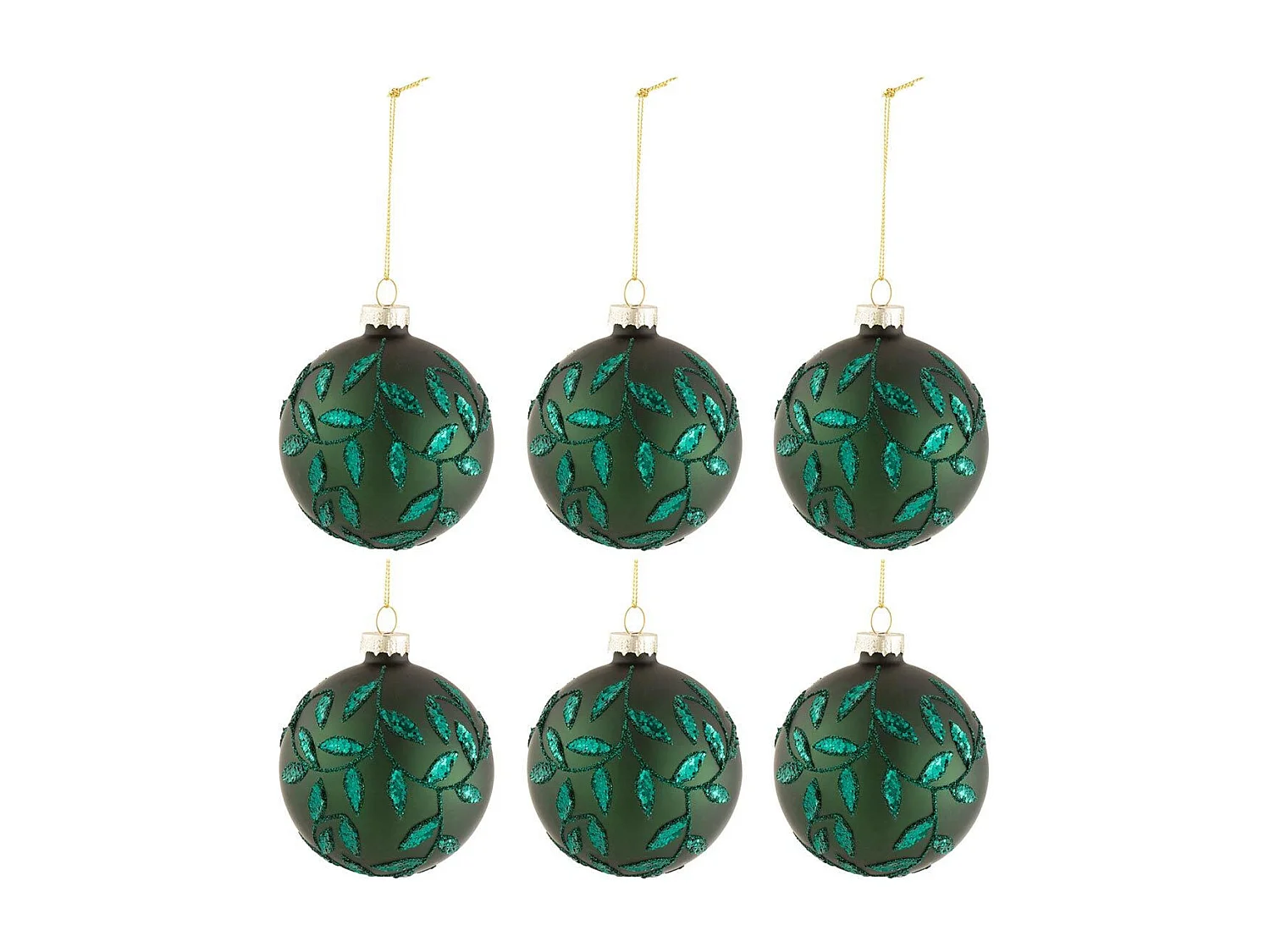 Scatola di 6 palline di Natale in vetro verde 8x8x8 cm