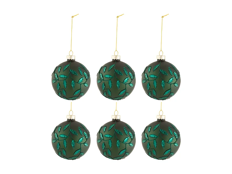Scatola di 6 palline di Natale in vetro verde 8x8x8 cm