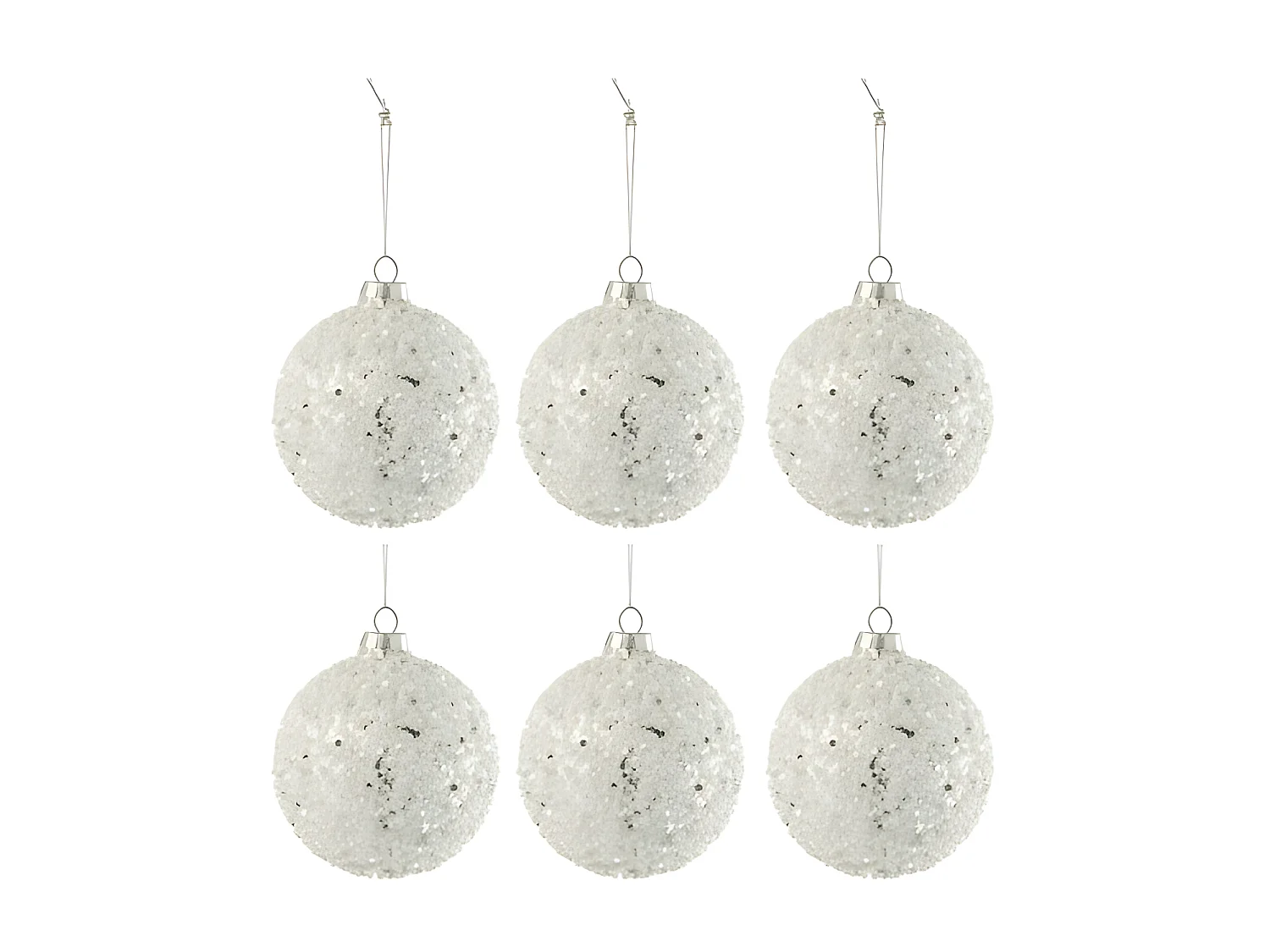 Caja de 6 bolas de Navidad de vidrio blanco de 9x9x10 cm