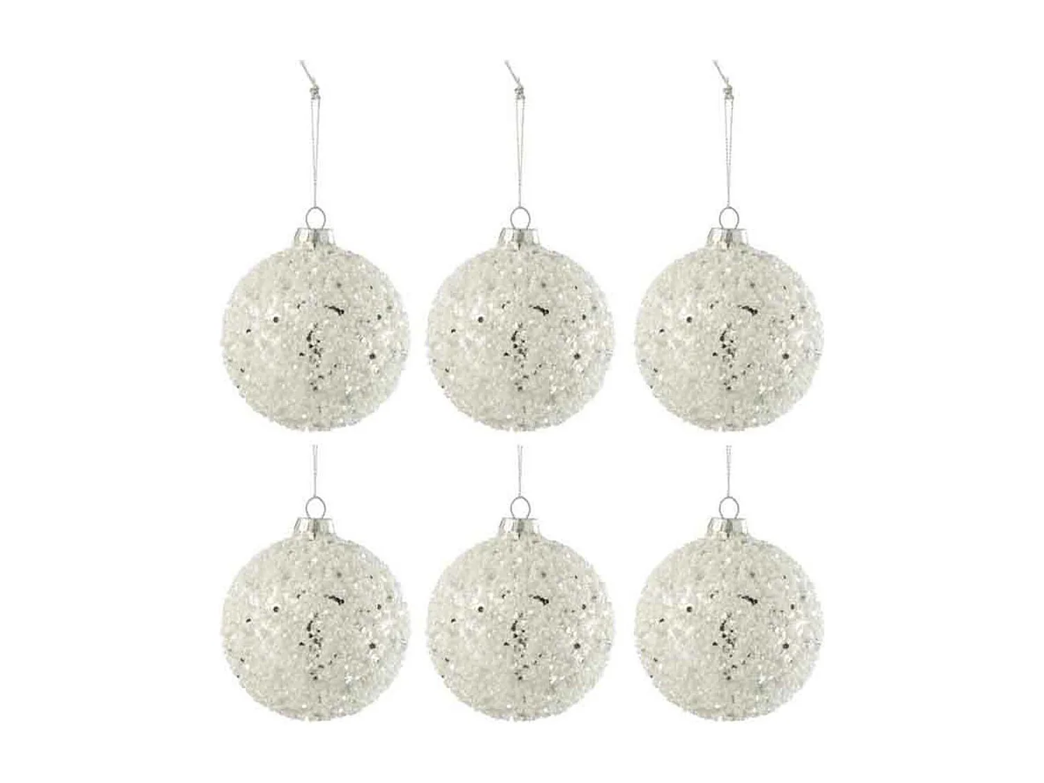 Lot de 6 Boules de Noël "Perles" 8cm Blanc & Argent