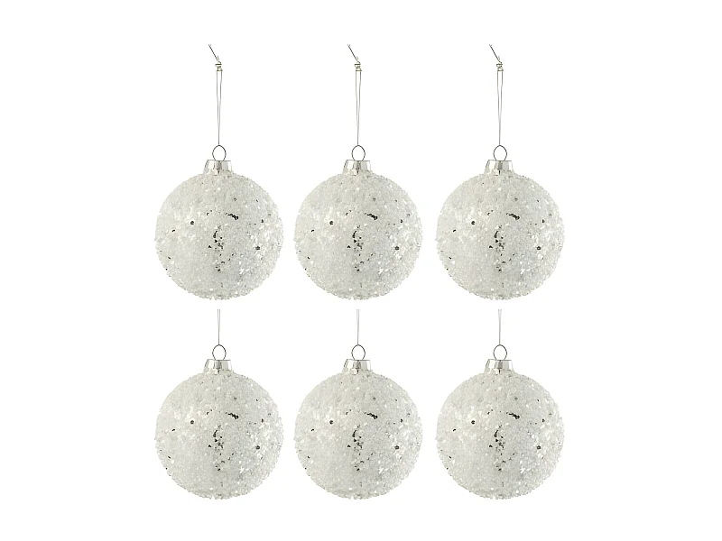 Lot de 6 Boules de Noël "Perles" 8cm Blanc & Argent