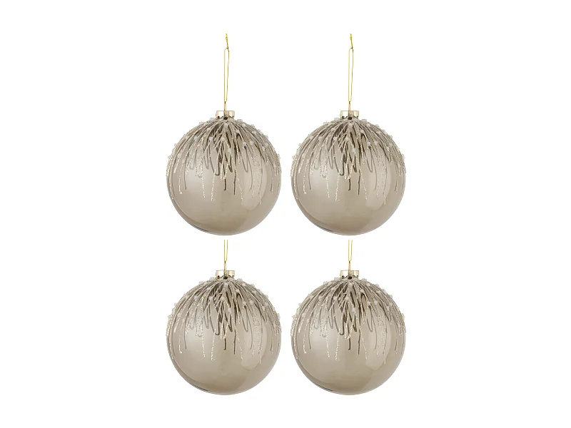 Scatola di 4 palline di Natale in vetro grigio 12x12x12 cm