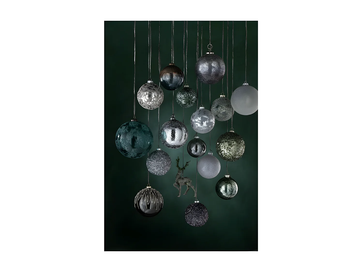 Scatola di 4 palline di Natale in vetro grigio 12x12x12 cm