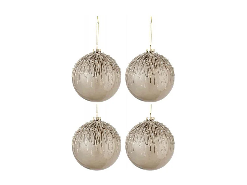 Lot de 4 Boules de Noël "Perles Pailletées" 12cm Gris