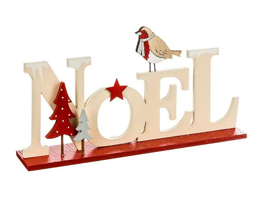 Mot Noël à Poser "Vintage" 22cm Rouge & Beige