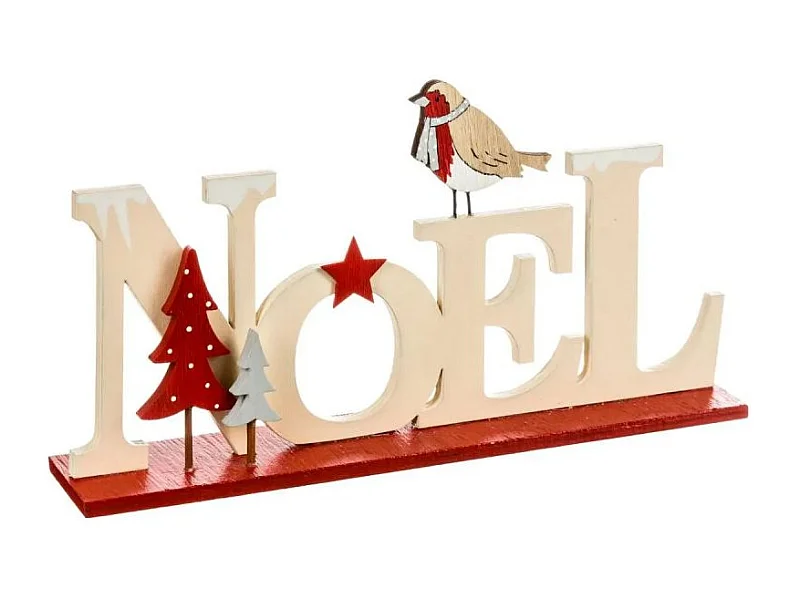 Mot Noël à Poser "Vintage" 22cm Rouge & Beige