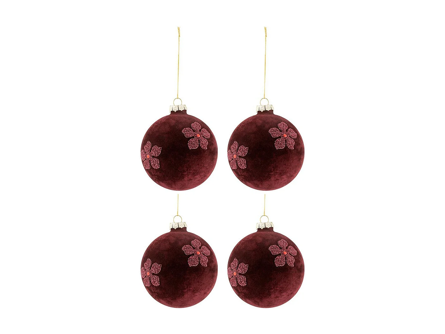 Scatola di 4 palline di Natale in vetro Bordeaux 10x10x10 cm