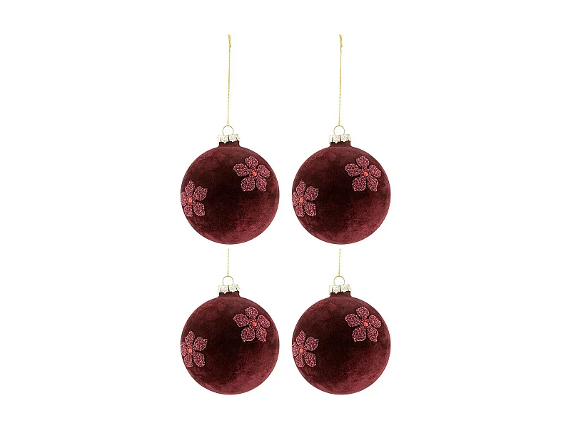 Scatola di 4 palline di Natale in vetro Bordeaux 10x10x10 cm