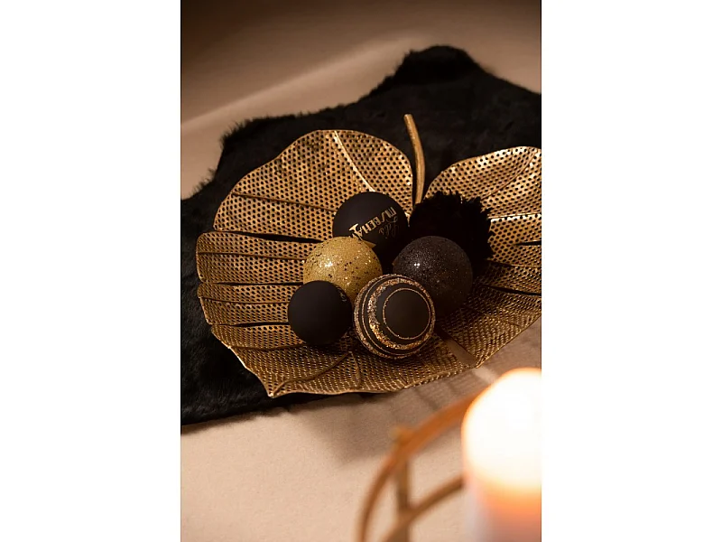 Caja de 4 bolas de Navidad de vidrio negro - oro 10x10x10 cm