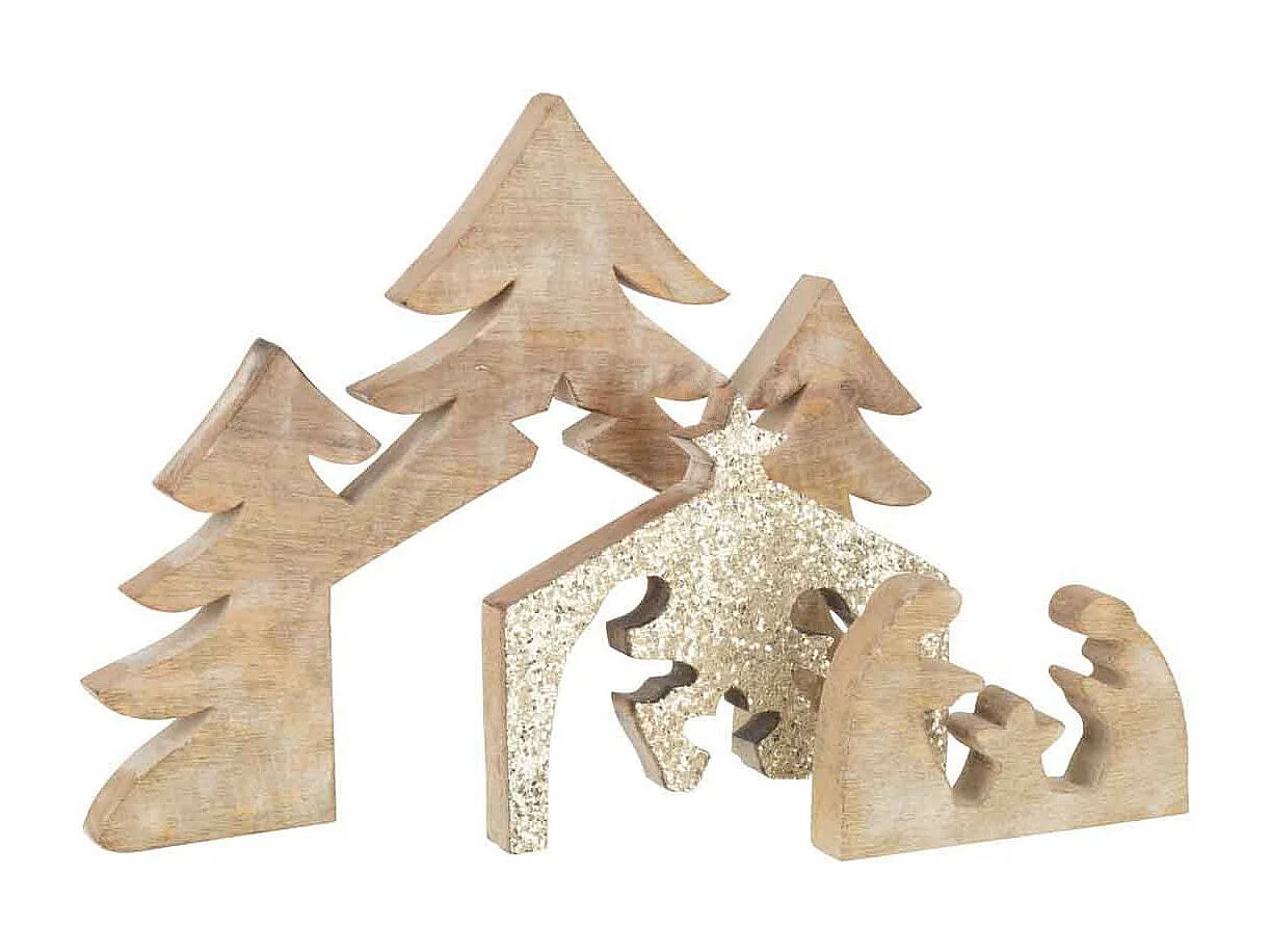 Puzzle presepe in legno di mango naturale 54x4x39,5 cm