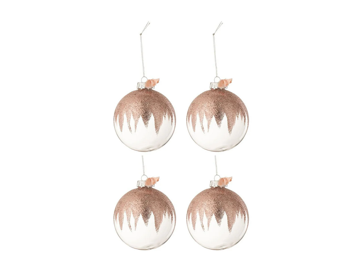 Scatola di 4 palline di Natale in vetro rosa 12x12x12 cm