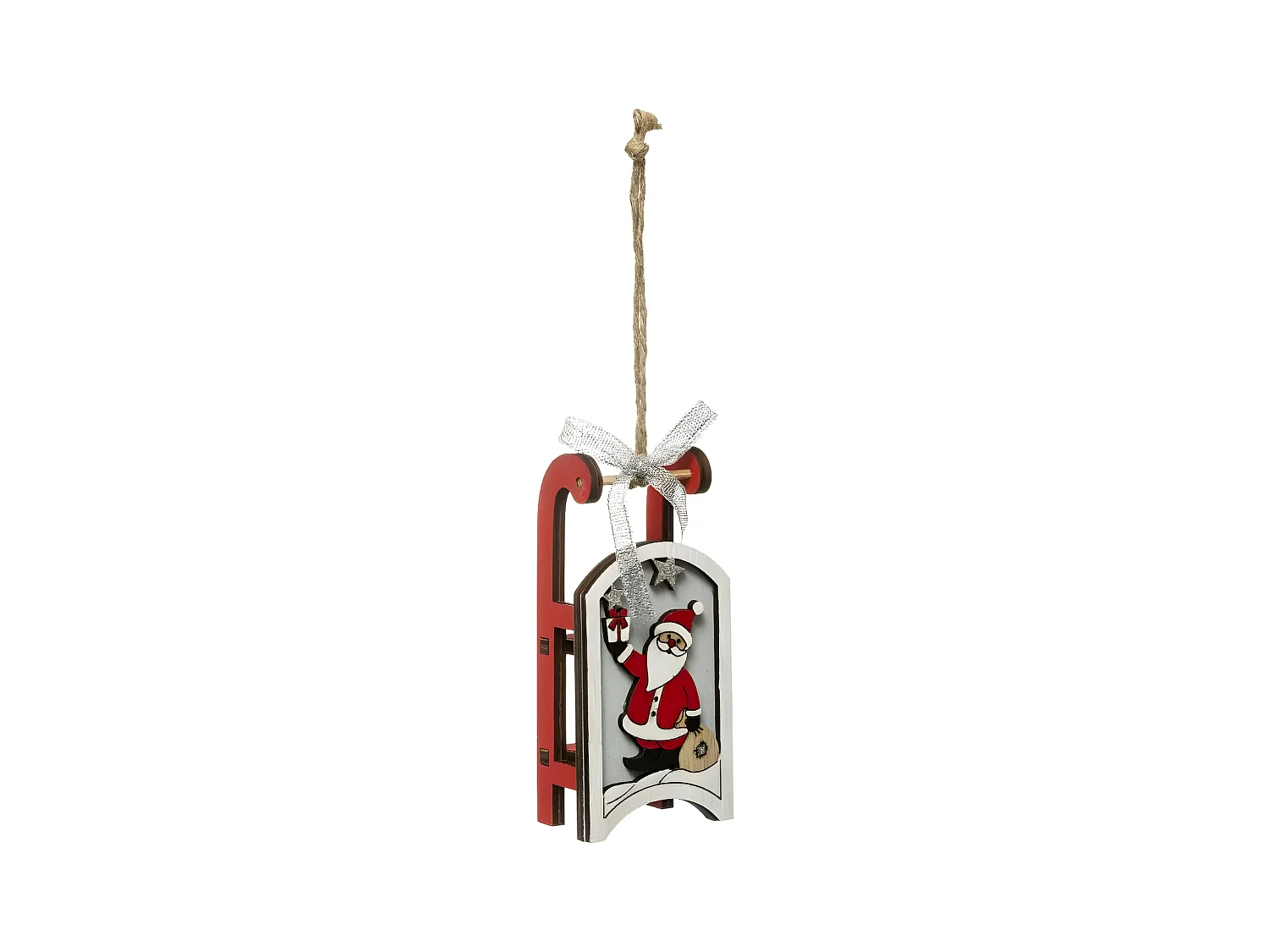 Sujet de Noël "Luge Traîneau" 11cm Rouge & Gris