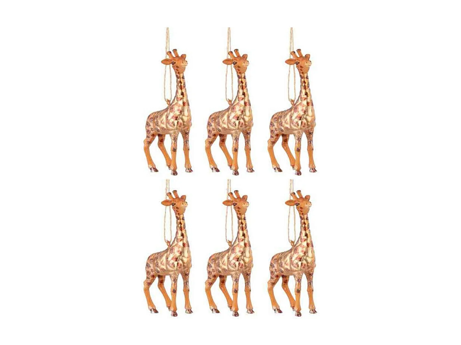 Lot de 6 Boules de Noël "Girafe" 13cm Marron