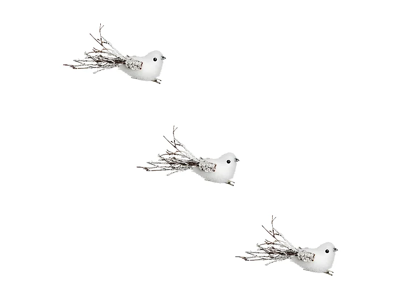 Sujet de Noël 3 Oiseaux "Glacé" 15cm Blanc