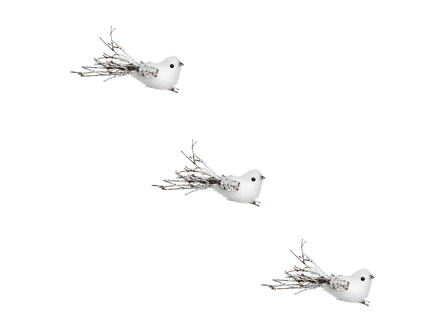 Sujet de Noël 3 Oiseaux "Glacé" 15cm Blanc