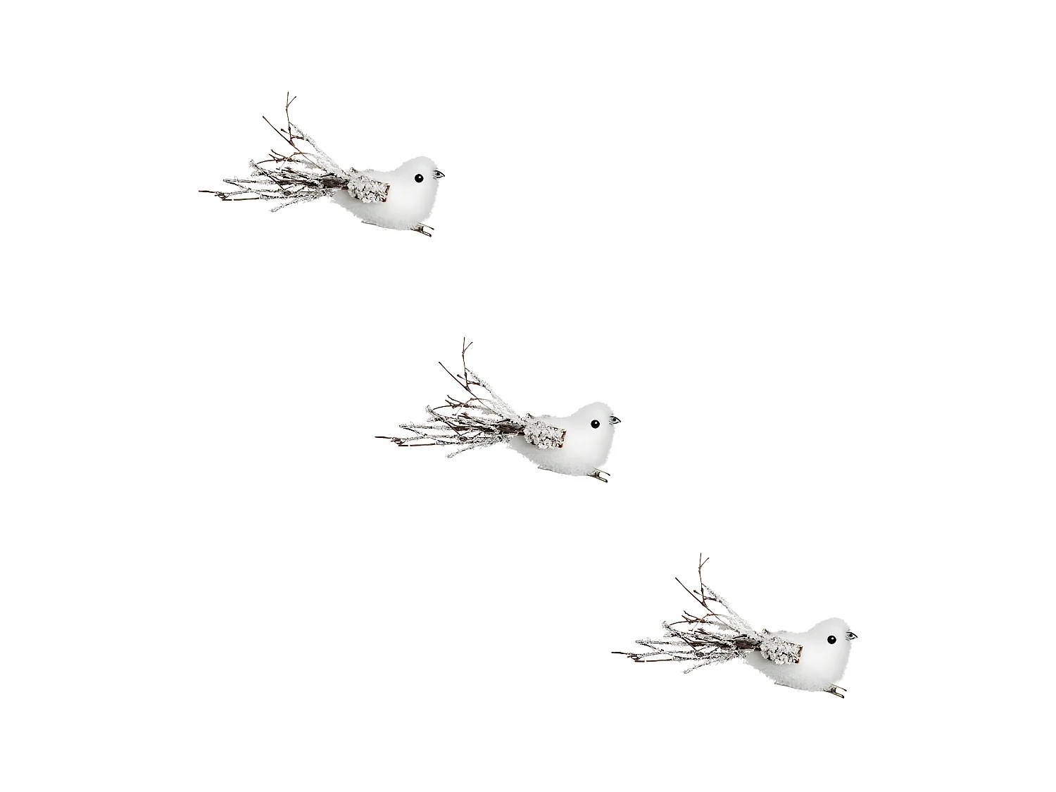 Sujet de Noël 3 Oiseaux "Glacé" 15cm Blanc