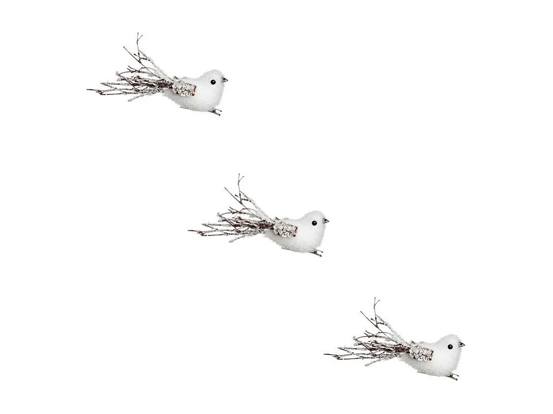 Sujet de Noël 3 Oiseaux "Glacé" 15cm Blanc