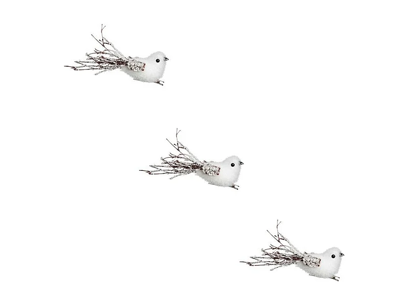 Sujet de Noël 3 Oiseaux "Glacé" 15cm Blanc