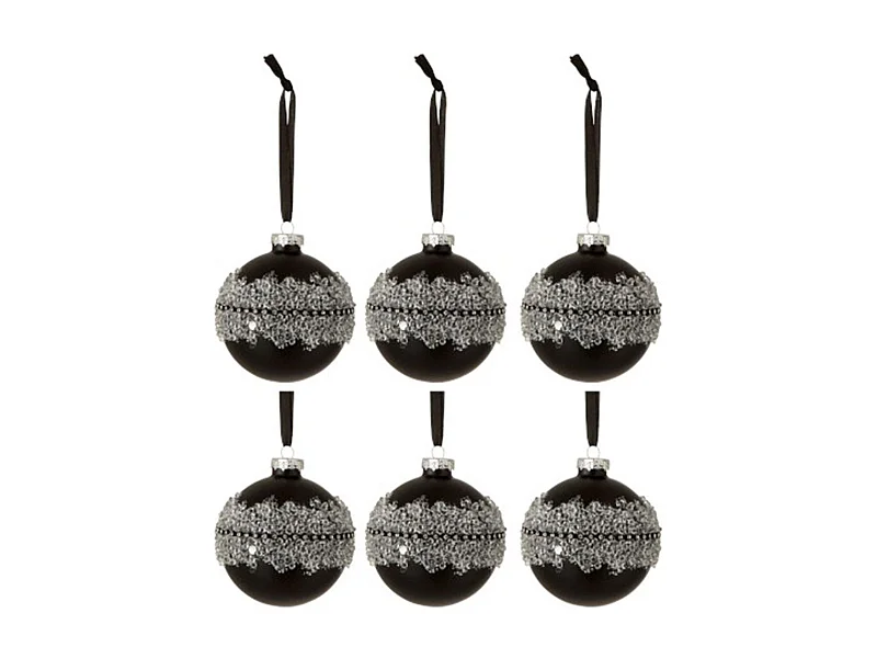 Lot de 6 Boules de Noël "Glace" 8cm Noir & Argent