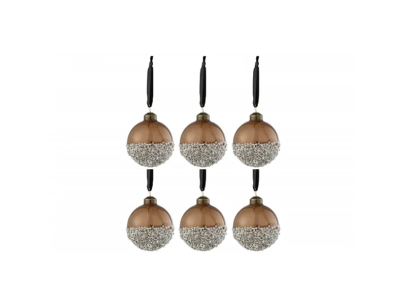 Lot de 6 Boules de Noël "Perles" 8cm Marron