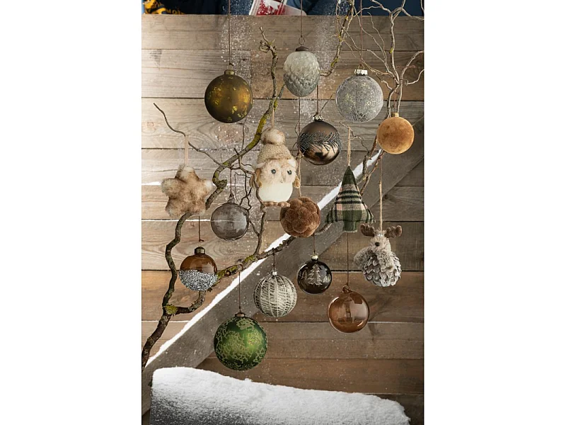 Lot de 6 Boules de Noël "Perles" 8cm Marron