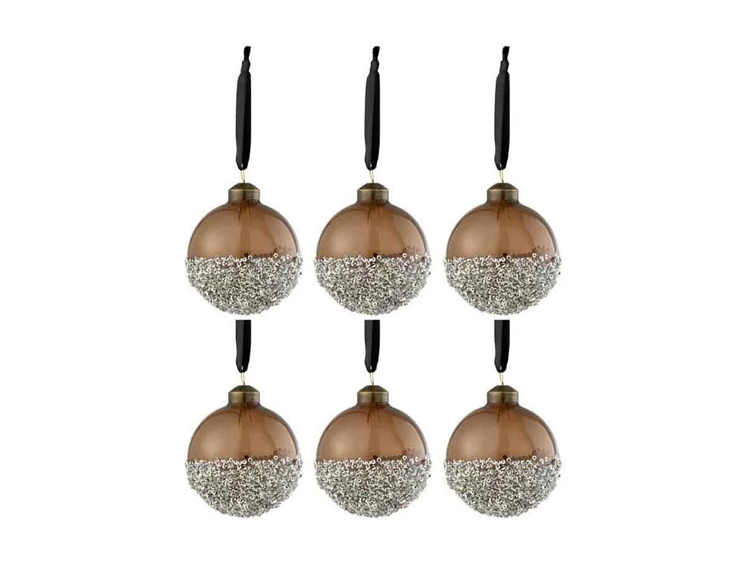 Caja de 6 bolas de Navidad de vidrio marrón de 8x8x8 cm